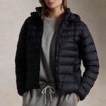 POLO RALPH LAUREN WOMAN WATER-RESISTANT PACKABLE HOODED JACKET BLACK