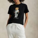 POLO RALPH LAUREN WOMAN POLO BEAR COTTON JERSEY T-SHIRT BLACK