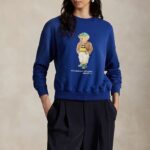 POLO RALPH LAUREN WOMAN POLO BEAR LIGHTWEITGHT FLEECE CREWNECK BLUE