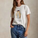 POLO RALPH LAUREN WOMAN CLASSIC FIT COTTON POLO TOKYO BEAR JERSEY T-SHIRT WHITE