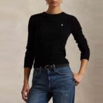 POLO RALPH LAUREN WOMAN CABLE-KNIT COTTON CREWNECK JUMPER BLACK