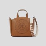 KARL LAGERFELD WOMEN K/CIRCLE PERFORATED SMALL TOTE BAG DARK TAN