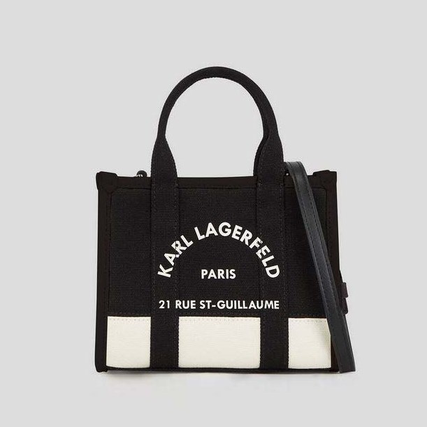 A3W50027-1G-1 KARL LAGERFELD WOMEN RUE ST-GUILLAUME MINI TOTE BAG CANNOLI CREAM-BLACK - Image 1
