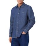 LACOSTE  MEN'S REGULAR FIT LONG-SLEEVED COTTON SHIRT BLUE