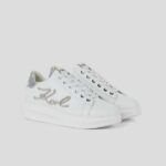 KARL LAGERFELD WOMEN KAPRI SIGNIA RHINESTONE SNEAKERS WHITE LEATHER-SILVER - Image 3
