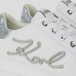 KARL LAGERFELD WOMEN KAPRI SIGNIA RHINESTONE SNEAKERS WHITE LEATHER-SILVER - Image 4