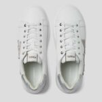 KARL LAGERFELD WOMEN KAPRI SIGNIA RHINESTONE SNEAKERS WHITE LEATHER-SILVER - Image 5