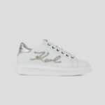 KARL LAGERFELD WOMEN KAPRI SIGNIA RHINESTONE SNEAKERS WHITE LEATHER-SILVER
