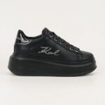 KARL LAGERFELD WOMEN ANAKAPRI SIGNIA LO LACE SNEAKERS BLACK LEATHER