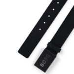 BOSS MEN'S LEATHER BELT WITH EMBOSSED BUCKLE "BOSS" BLACK