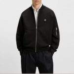 HUGO MEN'S OVERSIZED-FIT BOMBER JACKET IN COTTON BLEND JERSEY BLACK