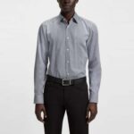 BOSS MEN'S SHIRT SLIM FIT-EASY IRON H-HANK-KENT STRIPED DARK BLUE