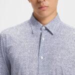 BOSS MEN'S SLIM FIT SHIRT IN PRINTED PERFOMANCE-STRETCH JERSEY NAVY BLUE - Image 3