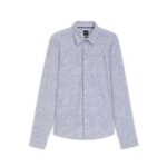 BOSS MEN'S SLIM FIT SHIRT IN PRINTED PERFOMANCE-STRETCH JERSEY NAVY BLUE - Image 5
