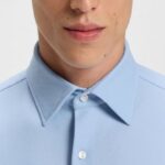 BOSS MEN'S REGULAR FIT SHIRT IN STRUCTURED STRETCH JERSEY LIGHT/PASTEL BLUE - Image 3