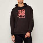 HUGO MEN'S HUGO x RB COTTON-TERRY HOODIE WITH BULL GRAPHIC DARK BROWN
