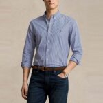 POLO RALPH LAUREN MEN'S SHIRT SLIM FIT POPLIN BLUE/WHITE STRIPE