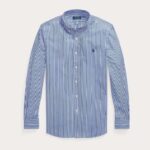 POLO RALPH LAUREN MEN'S SHIRT SLIM FIT POPLIN BLUE/WHITE STRIPE - Image 4