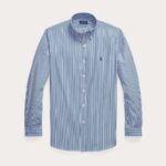 POLO RALPH LAUREN MEN'S SHIRT CUSTOME FIT STRETCH POPLIN BLUE/WHITE BENGAN STRIPE - Image 4