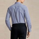 POLO RALPH LAUREN MEN'S SHIRT CUSTOME FIT STRETCH POPLIN BLUE/WHITE BENGAN STRIPE - Image 2