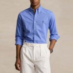 POLO RALPH LAUREN MEN'S SHIRT CUSTOME FIT POPLIN BLUE END ON END