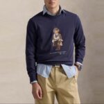 POLO RALPH LAUREN MEN'S LONG SLEEVE-SWEATSHIRT BEAR FLEECE PULLOVER FADED BLUE