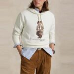 POLO RALPH LAUREN MEN'S LONG SLEEVE-SWEATSHIRT BEAR FLEECE HOODIE CLASSIC WHITE