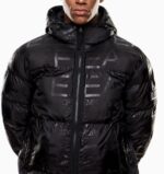 EMPORIO ARMANI EA7 PADDED HOODED JACKET WITH ALL OVER LOGO PRINT BLACK - Image 2