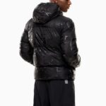 EMPORIO ARMANI EA7 PADDED HOODED JACKET WITH ALL OVER LOGO PRINT BLACK - Image 3