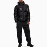 EMPORIO ARMANI EA7 PADDED HOODED JACKET WITH ALL OVER LOGO PRINT BLACK - Image 4