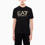 EMPORIO ARMANI EA7 MEN LOGO SERIES COTTON T-SHIRT WITH OVERSIZED LOGO BLACK