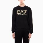 EMPORIO ARMANI EA7 MEN LOGO SERIES CREW NECK COTTON SWEATSHIRT WITH OVERSIZED LOGO BLACK