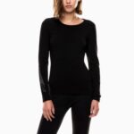 EMPORIO ARMANI WOMAN LOGO SERIES STRETCH JERSEY LONG SLEEVED T-SHIRT BLACK