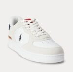 POLO RALPH LAUREN MEN MASTERS COURT SUEDE LEATHER TREINER WHITE/NAVY/RED