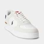 POLO RALPH LAUREN MEN MASTERS COURT SUEDE LEATHER TREINER WHITE/NAVY/RED