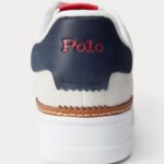 POLO RALPH LAUREN MEN MASTERS COURT SUEDE LEATHER TREINER WHITE/NAVY/RED - Image 2