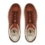 POLO RALPH LAUREN MEN HERITAGE COURT II LEATHER SNEAKER TAN/ECRU - Image 4