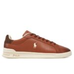 POLO RALPH LAUREN MEN HERITAGE COURT II LEATHER SNEAKER TAN/ECRU