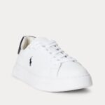 POLO RALPH LAUREN MEN RLITE COURT TUMBLED LEATHER TRAINER WHITE/NAVY