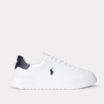 POLO RALPH LAUREN MEN RLITE COURT TUMBLED LEATHER TRAINER WHITE/NAVY - Image 2