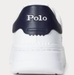 POLO RALPH LAUREN MEN RLITE COURT TUMBLED LEATHER TRAINER WHITE/NAVY - Image 3