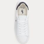 POLO RALPH LAUREN MEN RLITE COURT TUMBLED LEATHER TRAINER WHITE/NAVY - Image 4