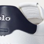 POLO RALPH LAUREN MEN RLITE COURT TUMBLED LEATHER TRAINER WHITE/NAVY - Image 5