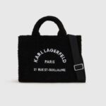 KARL LAGERFELD WOMEN'S SMALL BAG K/RSG MD SQUARE TOTE SHEARLING BLACK