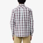 LACOSTE MEN'S REGULAR FIT LONG-SLEEVED POPLIN PLAID SHIRT BLANC BORDEAUX - Image 3