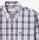 LACOSTE MEN'S REGULAR FIT LONG-SLEEVED POPLIN PLAID SHIRT BLANC BORDEAUX - Image 5