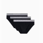 EMPORIO ARMANI MEN THREE PACK OF ASV SHINY LOGOBAND JERSEY BRIEFS BLACK/BLACK/BLACK
