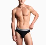 EMPORIO ARMANI MEN THREE PACK OF ASV SHINY LOGOBAND JERSEY BRIEFS BLACK/BLACK/BLACK - Image 3