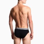 EMPORIO ARMANI MEN THREE PACK OF ASV SHINY LOGOBAND JERSEY BRIEFS BLACK/BLACK/BLACK - Image 4