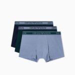 EMPORIO ARMANI MEN THREE PACK OF BOXER BRIEFS WITH CORE LOGO WAISTBAND BLU/STONE/PINE